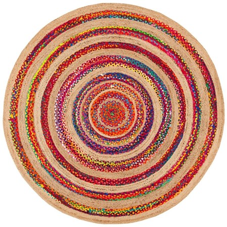 Safavieh 4 x 4 ft. Natural Fiber 301U Power Loomed Round Area Rug; Pink & Natural NFB301U-4R